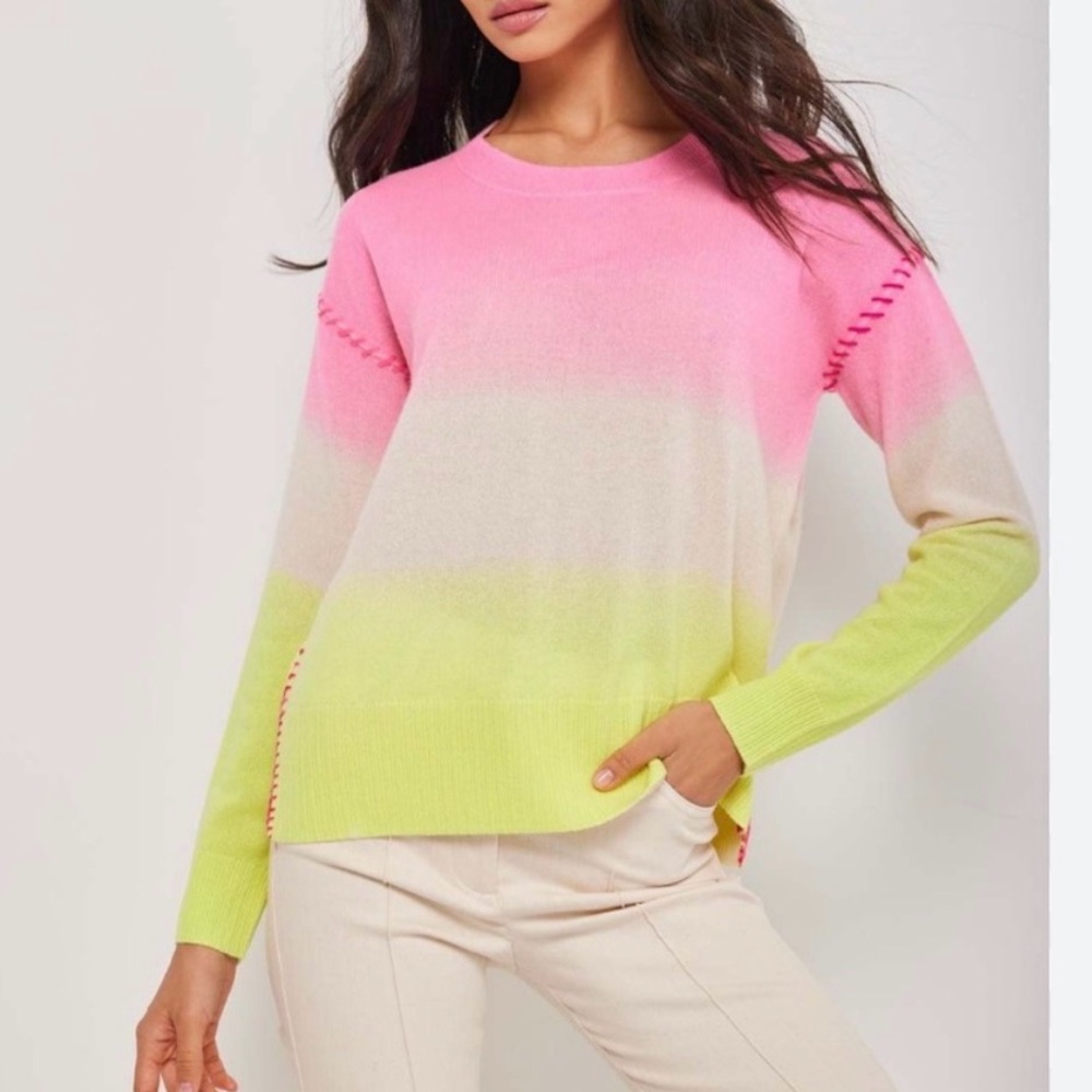 Lisa Todd 100% cashmere Color Me Happy pink cream and yellow sweater size small